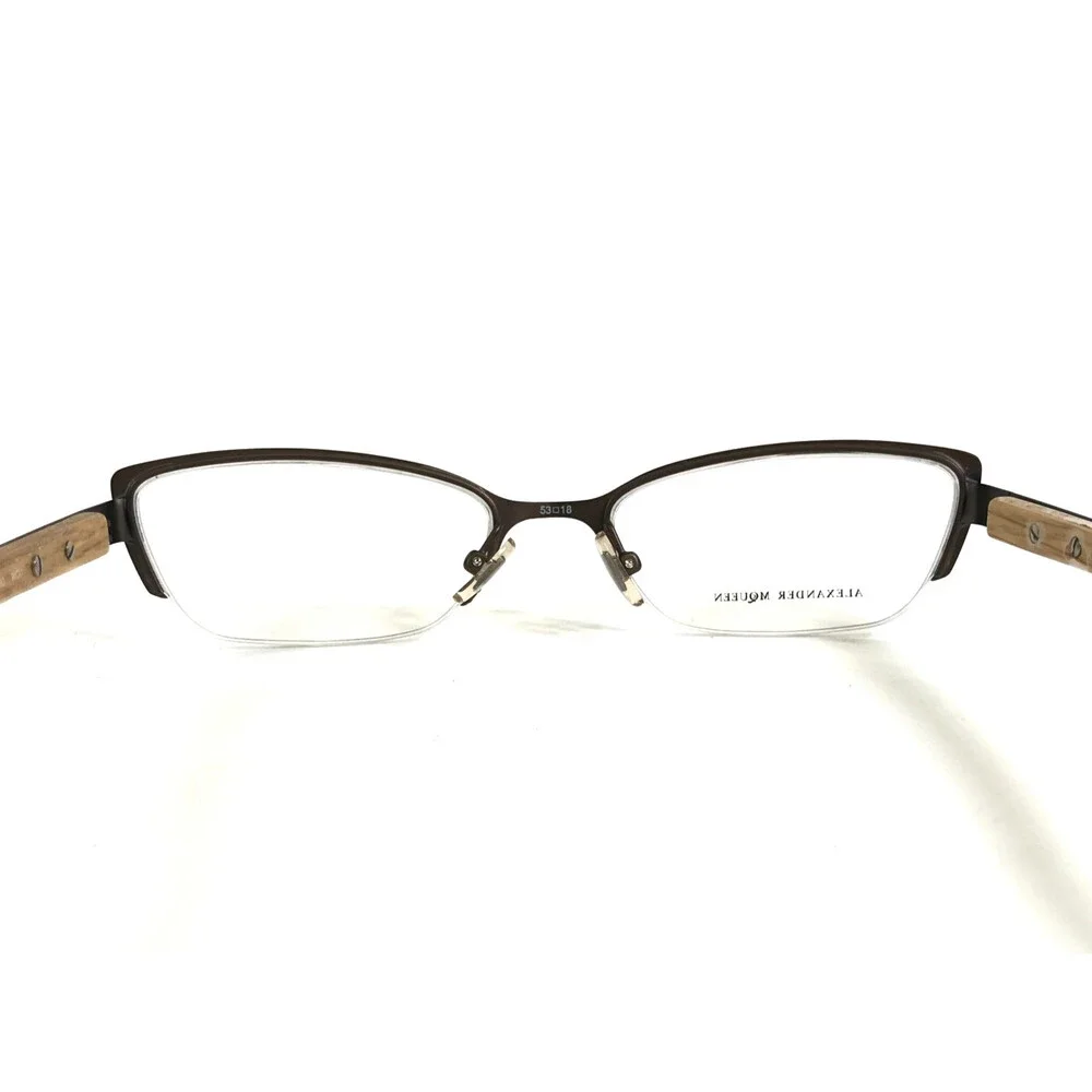 Alexander McQueen Eyeglasses Frames AMQ4183 WCU Brown Wood Blue 53-18-135